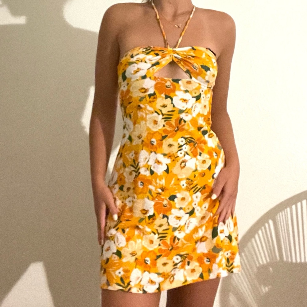 Divided floral orange mini dress